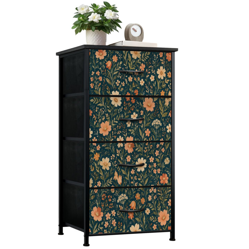 Commode à 4 tiroirs avec tiroirs verticaux et fleurs sauvages