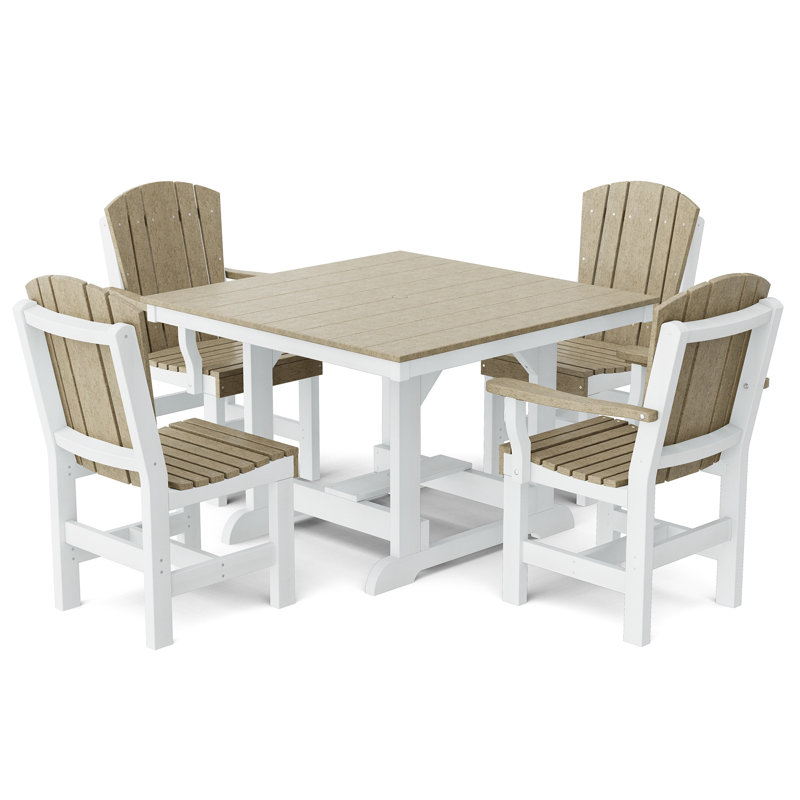 Heritage 5-Piece 44" x 44" Dining Set, Weathered Wood/White