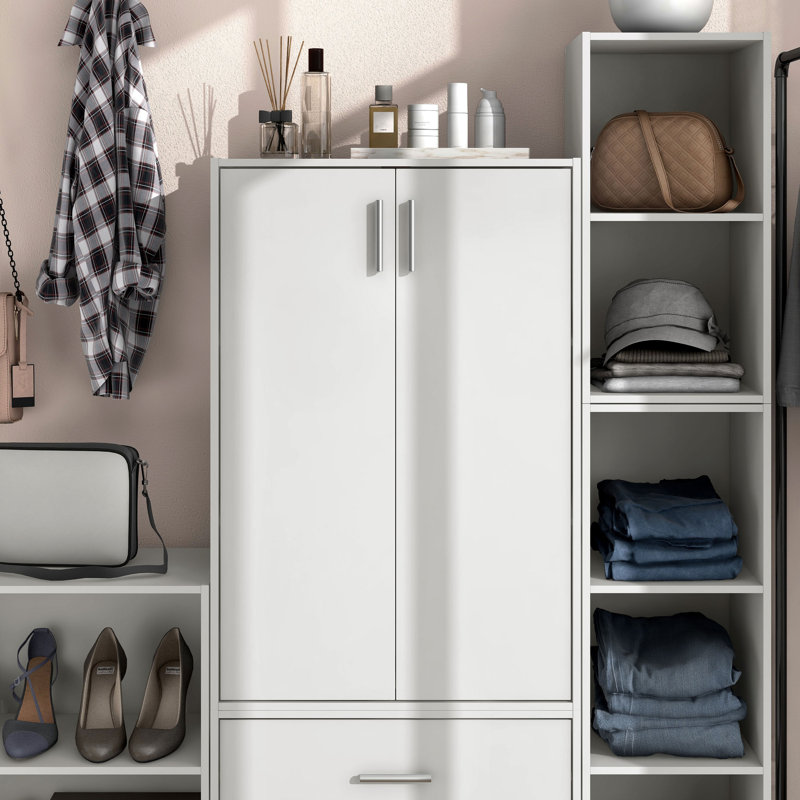 Breayla 35.5"H 3-Tier Wood Storage Bookcase with Doors, White