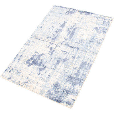 Tapis à la main one-of-kind-noué la 2010 galleria bleu ciel 4 pi 11 po x 7 pi. zone viscose Woodrum