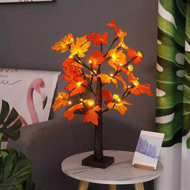 24" Fall Lighted Maple Tree Thanksgiving Halloween Decoration Tabletop Fall Tree