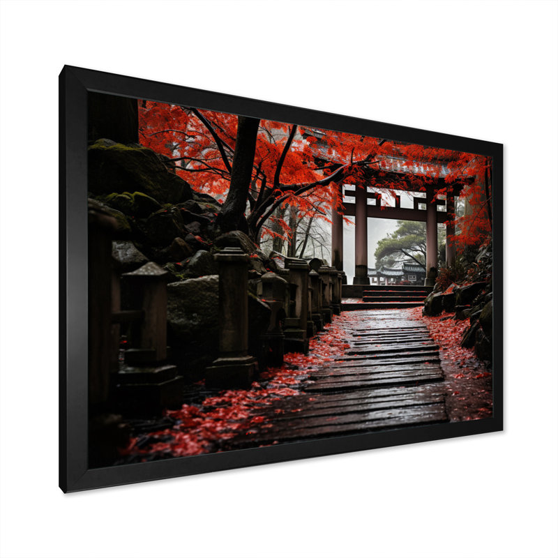 «Japon Art Red Torii Gate I», art mural sur toile japonaise, H 24 po x l 32 po x P 1 po, Cadre simple noir