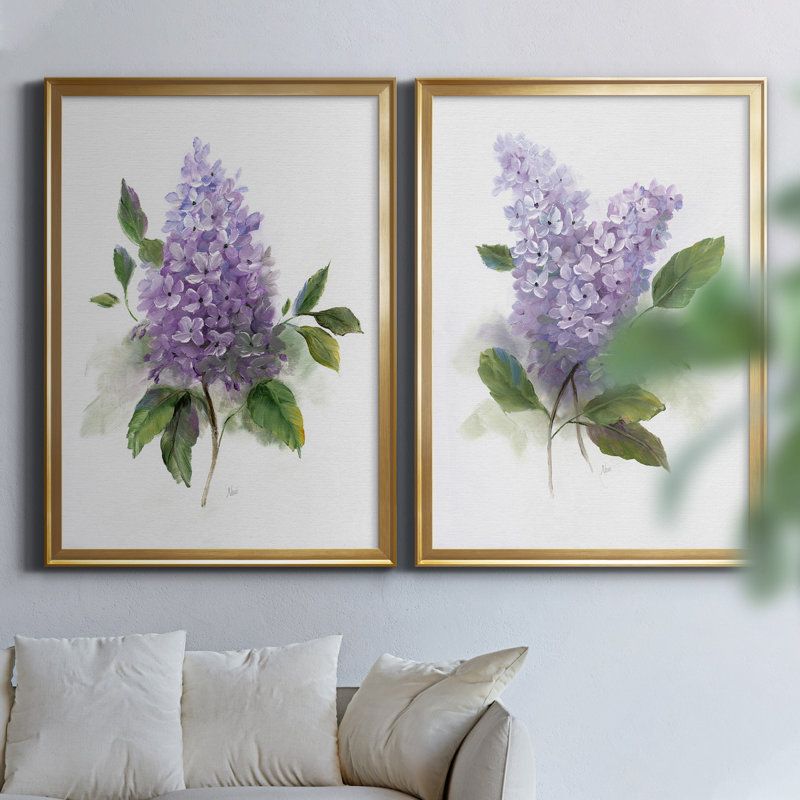 Lilac Romance I - 2 Piece Print, Walnut Framed Canvas, 26.5" H x 73" W, Gold