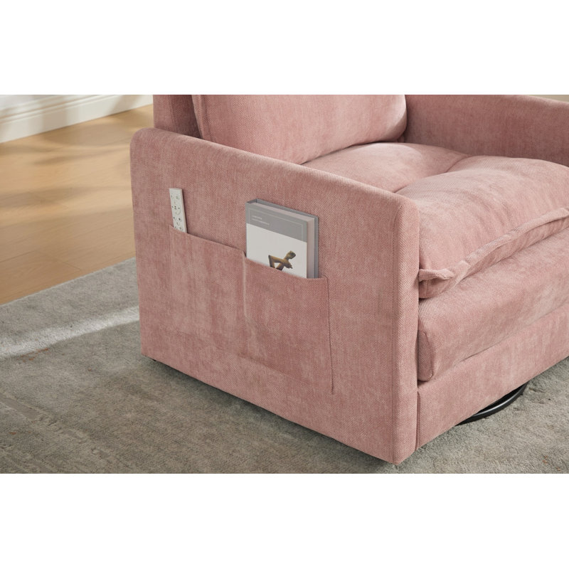 Fauteuil demi-tonneau pivotant avec mousse à mémoire de forme et chenille - rotation à 360 °, Chenille rose, Rose