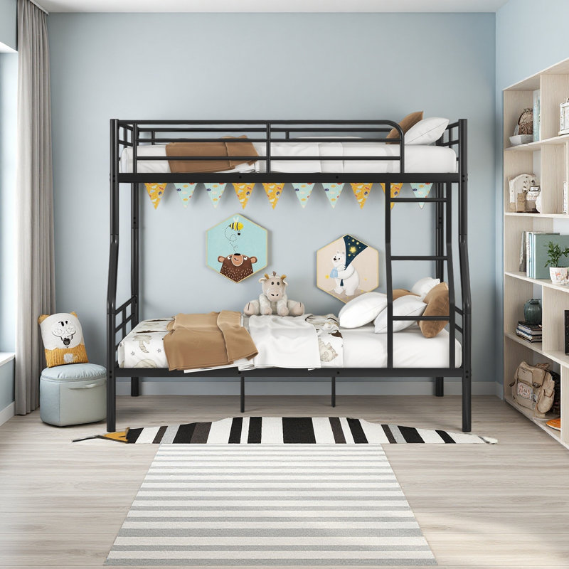 Full XL Over Queen Metal Bunk Bed, Black