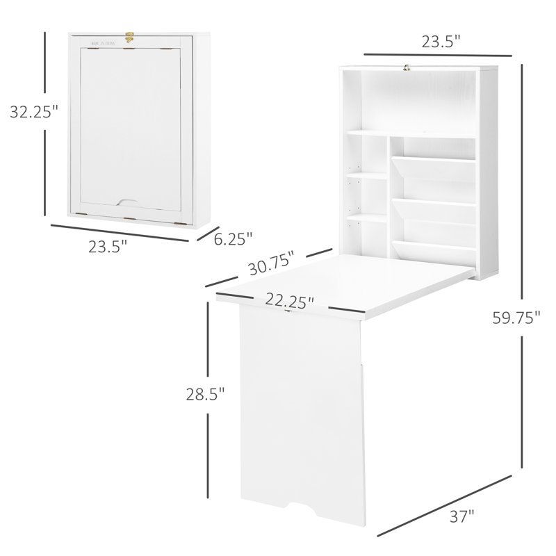 Bureau convertible mural pliable, bureau flottant multifonctionnel avec tablette de rangement