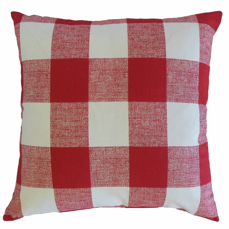 Minor Plaid Cotton Reversible Throw Pillow, 18" x 18", Red