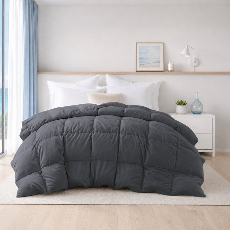 Soft All Season Down Feather Fiber Duvet Insert for Year Round Comfort, King Down Comforter, Gray