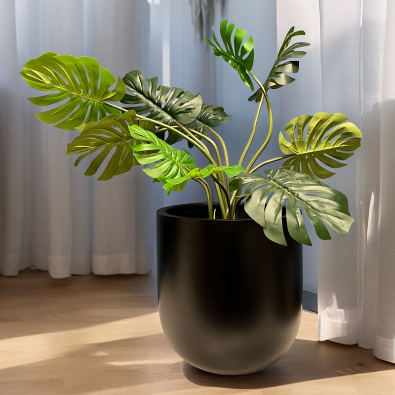 Jardinière ronde en fibre de verre H 19,5 po x l 19,5 po x P 19,5 po, Noir, H 19,5 po x l 19,5 po x P 19,5 po