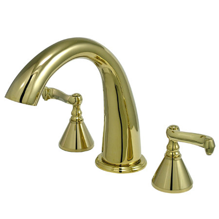 Double Handle Deck Mounted Roman Tub Faucet, Polished Brass