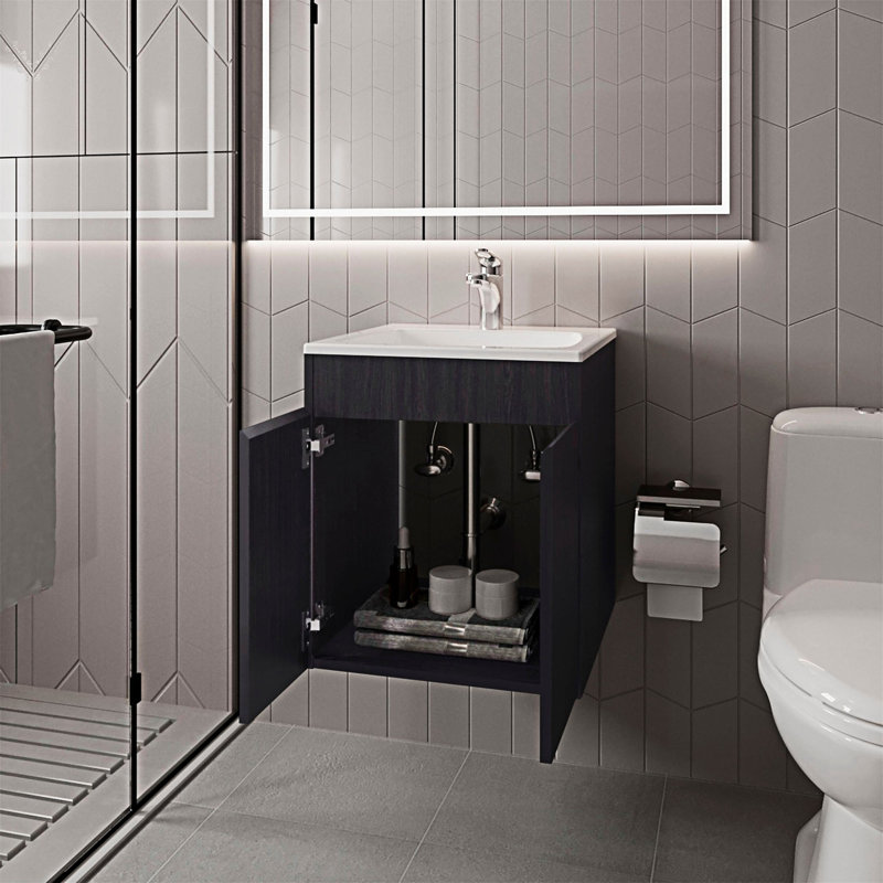 Meuble-lavabo de salle de bain avec deux portes, Wengé