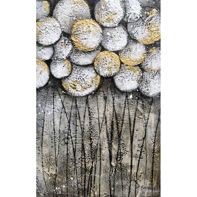 " Bubble Trees In White ", 18" H x 12" W, Yes, Gold Single Picture Framed