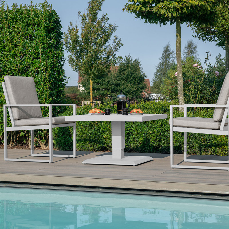 Hagay 3 Piece Aluminium Bistro Set - with Rising Table - White, Light Grey, White