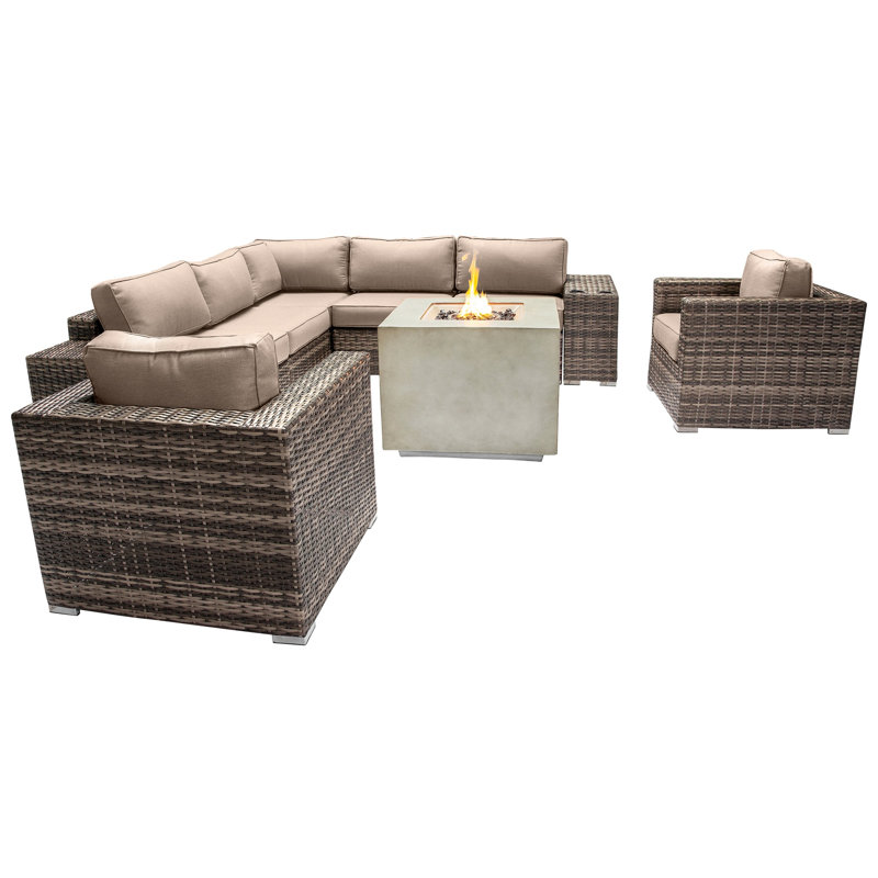 Ensemble de conversation pour 5 personnes avec coussins Sunbrella et foyer en béton Lsi, Beige Sunbrella, 2