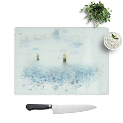 Tempered Glass Pirate Ships on the Horizon Chopping Board