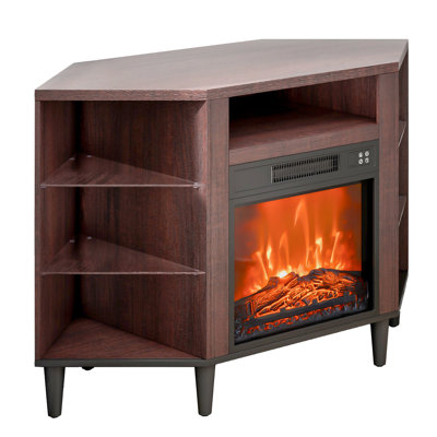 Electric Fireplace TV Stand, Corner TV Stand For Tvs Up To 50", Corner Console With 18" Fireplace, Vintage Design, 20 LED Lights, Remote Control And Timer For Living Room, Brown