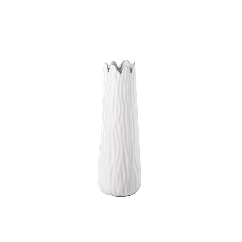 Vase de table en céramique, H 16,5 po x l 5,5 po x P 5,5 po, Blanc
