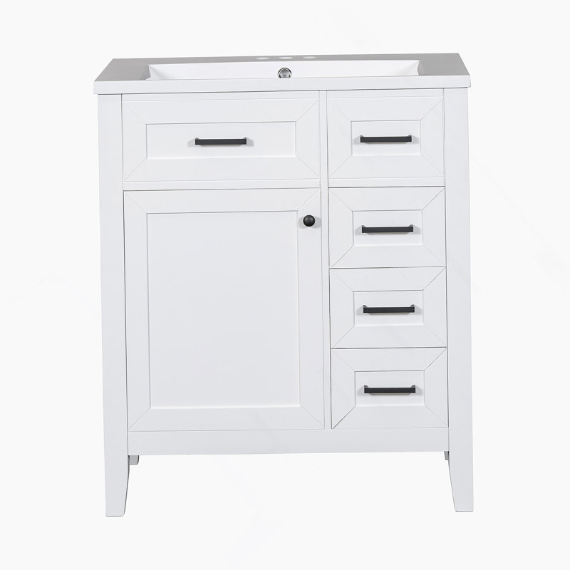 Armoire de meuble-lavabo 30 po avec lavabo et tiroirs, structure solide et panneau de fibres à densité moyenne, Blanc