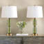 Lampe de table - Lampe de table moderne en verre vert à facettes avec abat-jour en tissu blanc