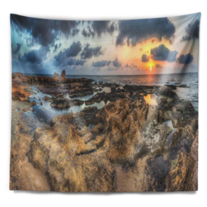 Plage, plage, rocher, bord de mer africain, tapisserie panoramique, H 68 po x l 80 po