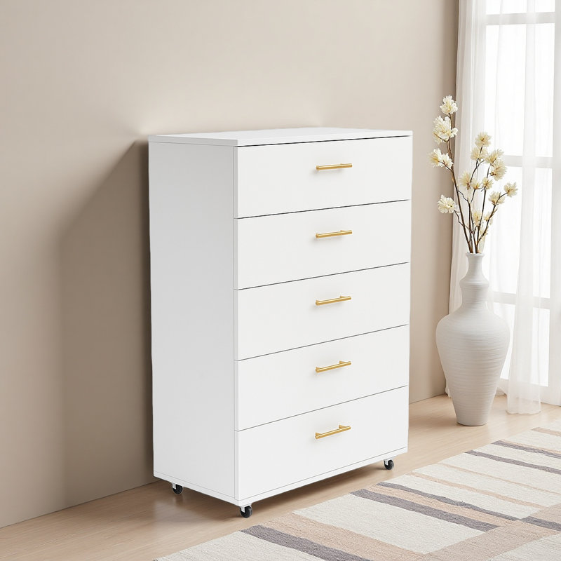 Commode 5 tiroirs avec poignées - Armoire de rangement moderne