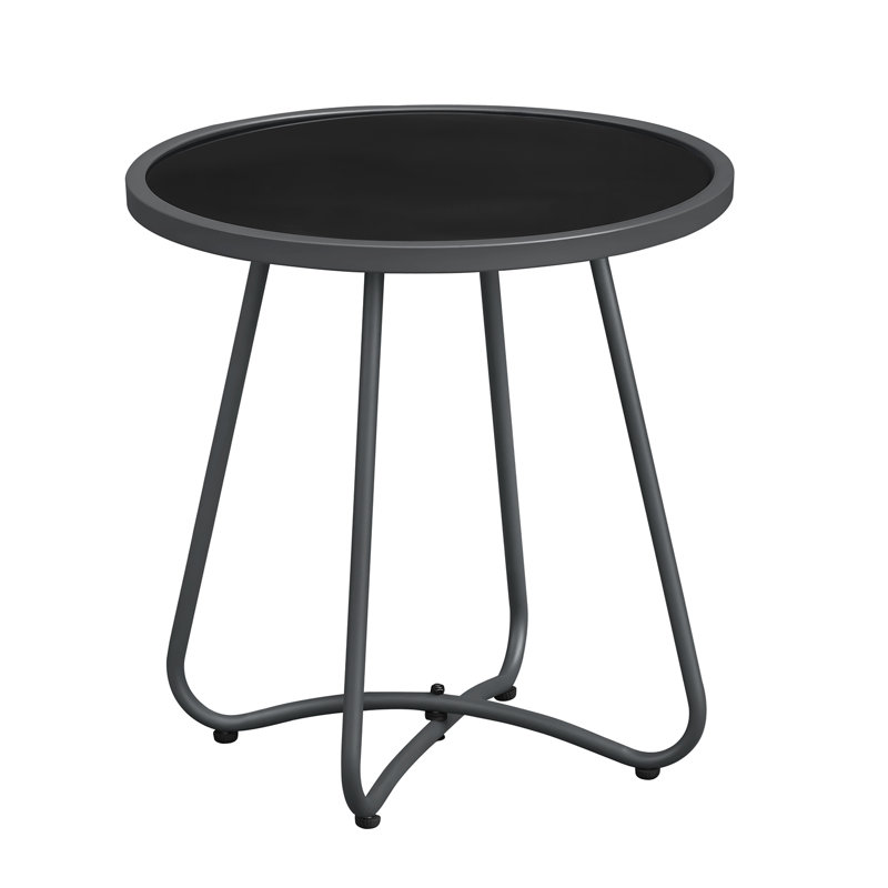 All-Weather Outdoor Round Side Table, Tempered Glass Top Patio End Table With Adjustable Feet, Small Coffee Table For Garden, Pool, Balcony