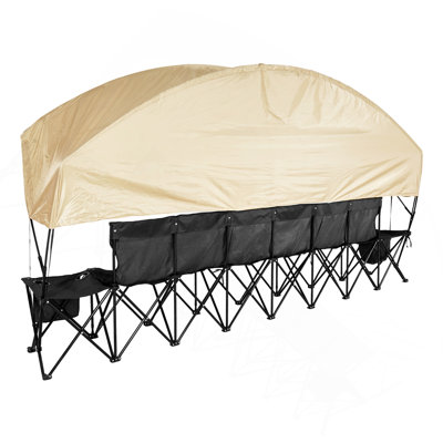 Banc portatif pliant, banc de soccer à 6 places avec poches de rangement, porte-gobelets et sac de transport, siège latéral léger avec parasol pour le football, le baseball, le CaMPing, les événements extérieurs, noir