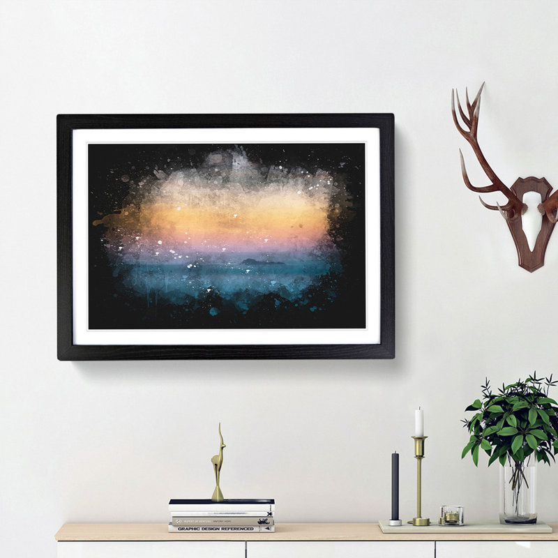 Beautiful Beach Paint Splash - Framed Print, 33cm H x 45cm W x 2cm D, Black Framed