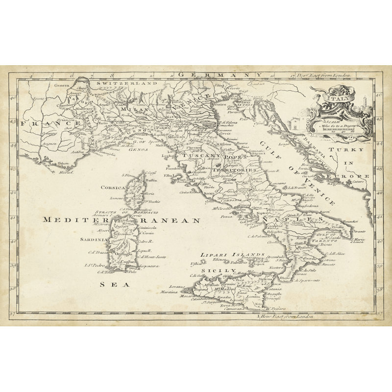 Map Of Italy by T. Jeffreys - Wrapped Canvas Print, 46cm H x 30cm W x 3.8cm D
