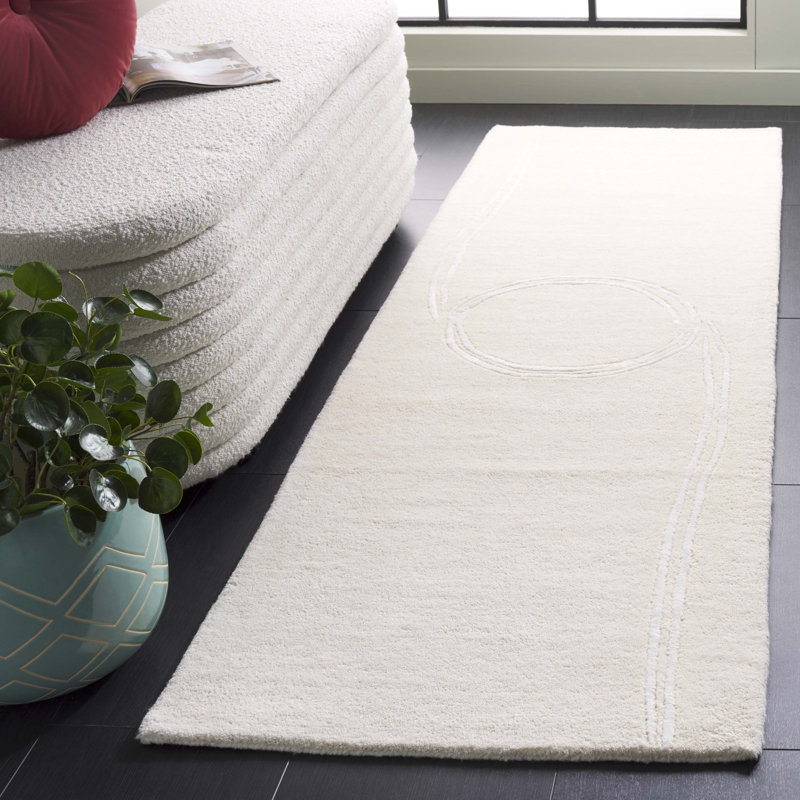 Tapis géométrique en laine / viscose touffeté à la main Iqra, Tapis de couloir 2 pi 3 po x 8 pi