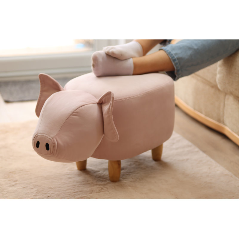 Pinky the Pig pink velvet footstool with wooden legs	