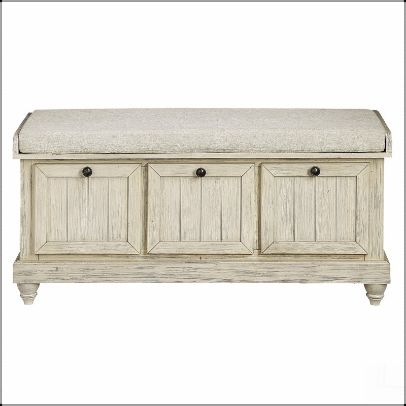 1 pièce Banc de rangement durable Finition blanche Assise rembourrée en mousse Siège rembourré en bois massif Mobilier de maison