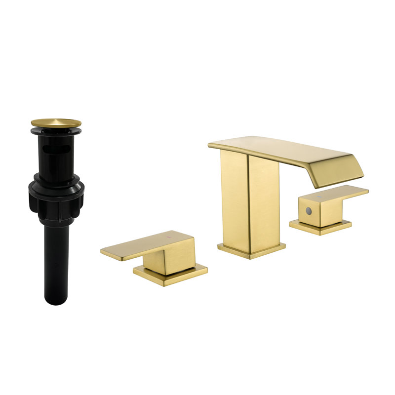 Widespread 2-handle Bathroom Faucet with Drain Assembly, Brushed Gold