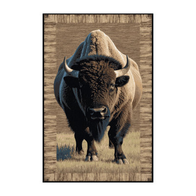 Washable American Bison Wildlife Area Rug