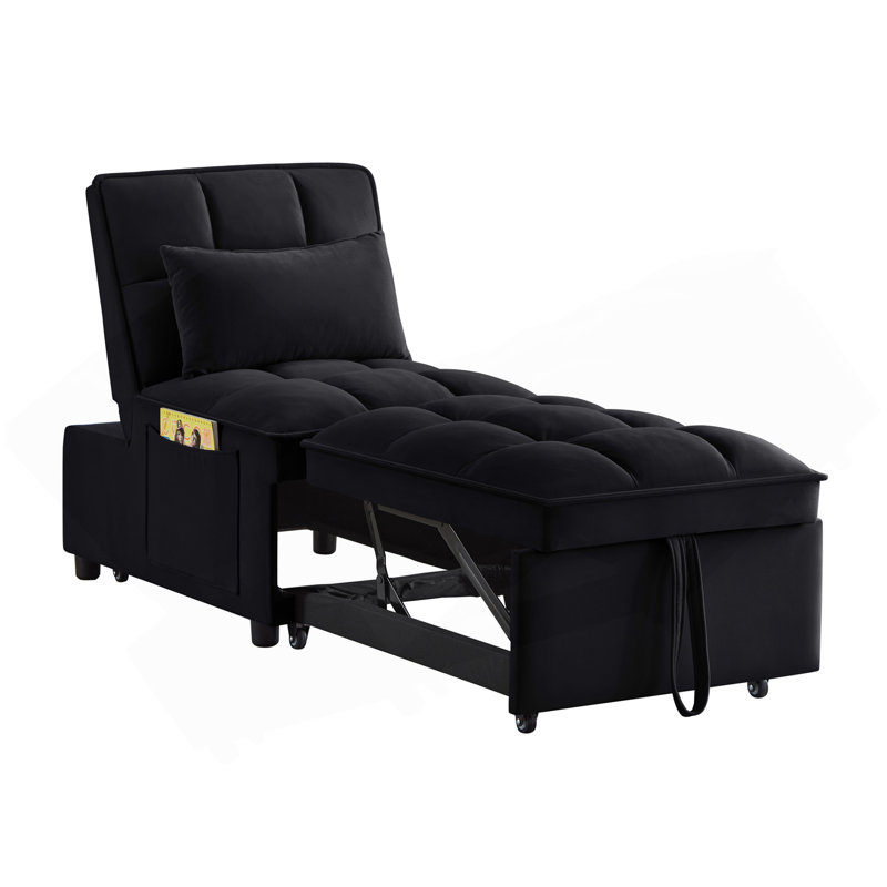 Canapé-lit simple multifonctionnel 4 en 1 avec rangement Pocke, canapé-lit simple capitonné avec dossier et coussins réglables, méridienne convertible, noir
