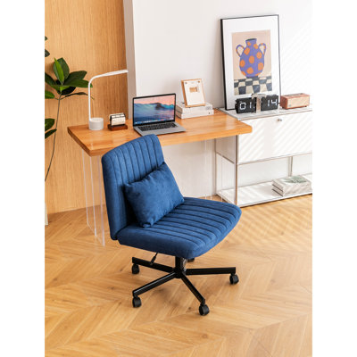 Chaise de bureau moderne en lin bleu avec un design croisé, un confort ergonomique, une hauteur réglable, une fonction pivotante à 360 ° et une fonction d'inclinaison, parfaite pour un mécanisme de travail à domicile, des espaces de travail intérieurs idéaux