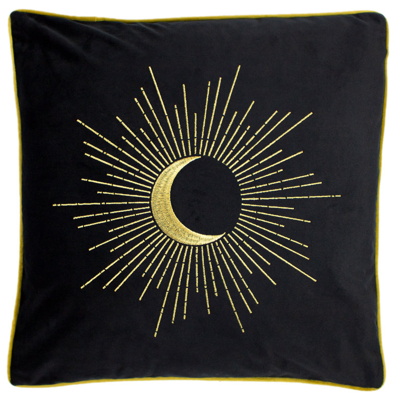 Astrid Geometric Square Cushion, Black/Gold, Polyester