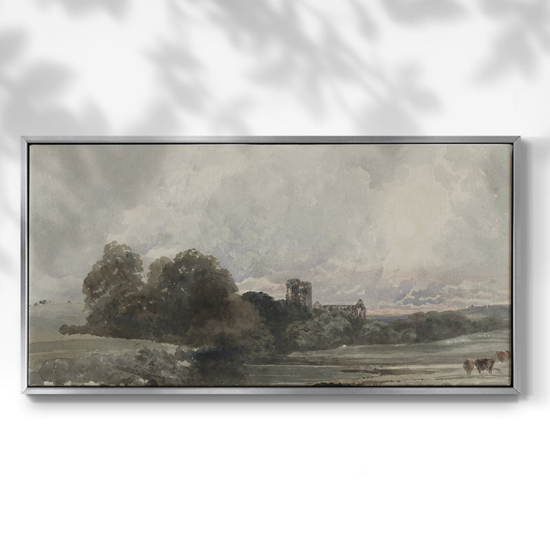 Paysage, série Dxxv, toile tendue avec châssis, prête à être accrochée, H 21 po x l 41 po, Argent argent