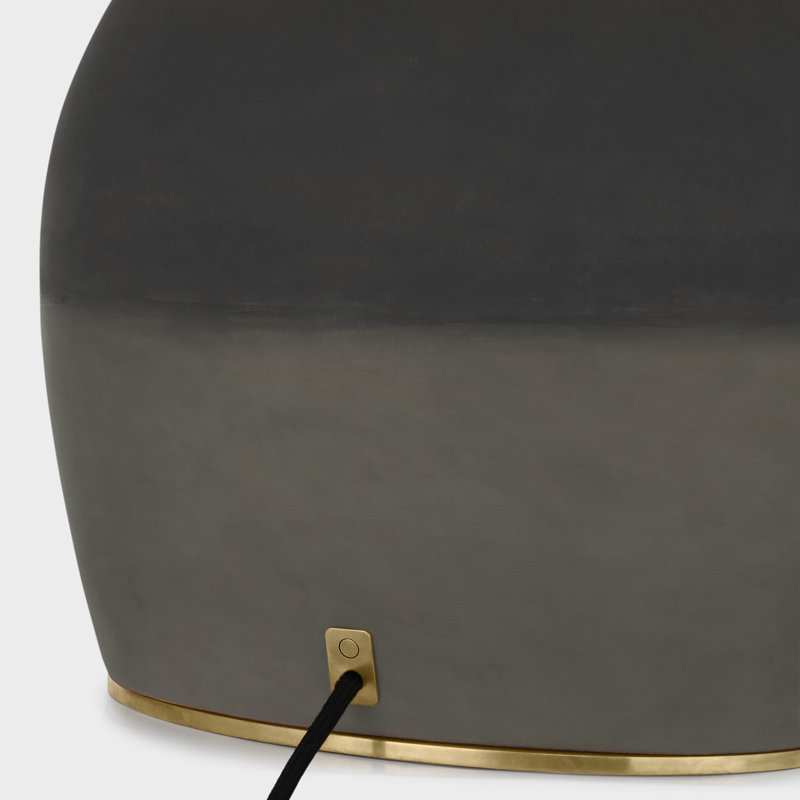 1969 26" Oval Form Table Lamp in Smoke on Goldenrod with Linen Shade