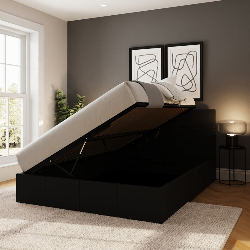 Basso Upholstered Ottoman Storage Bed, Black, Small Double (4')