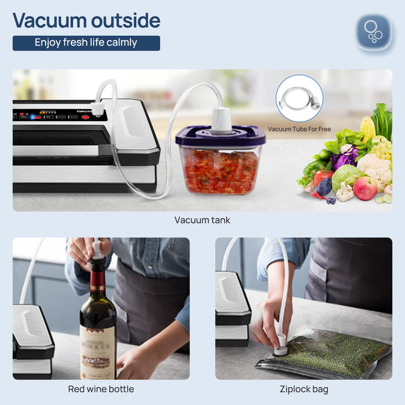 Liquid Vacuum Sealer Machine, 90Kpa Vacuum Sealer Machine Preservation Dry/Moist/Liquid Modes, LED Indicator Light, Handle Locked Design, Built-in Cutter and Bag Storage, Removable Drip Tray