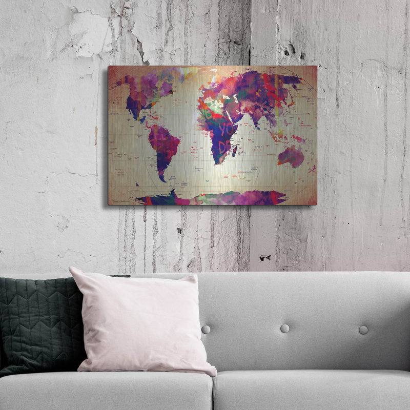 "Carte du monde rétro" par Mark Ashkenazi, H 24 po x l 36 po