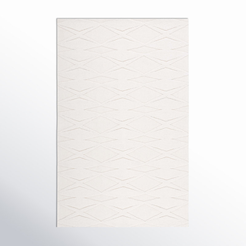 Tapis ivoire en laine / coton touffeté à la main Elphia, Rectangulaire 3 pi x 5 pi
