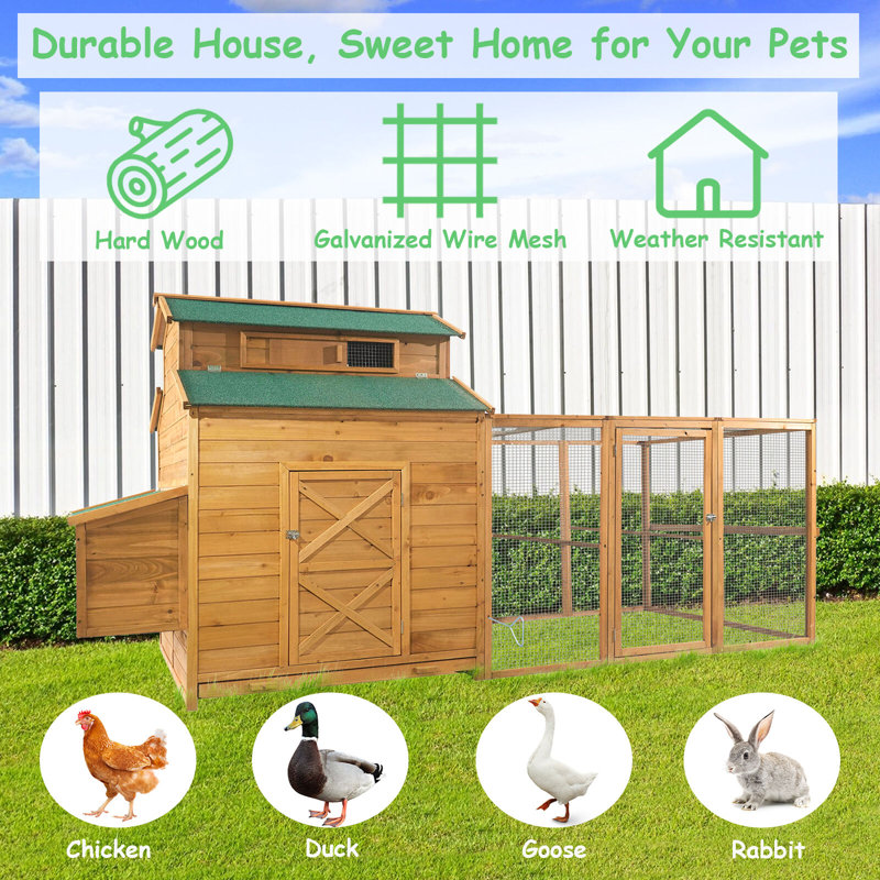 Poulailler pour 6 à 10 poulets, poulaillers extensifs de 112 po de large, avec poulailler et nichoir et enclos sécuritaire, cage à poules en bois pour lapin, animal de compagnie, canard