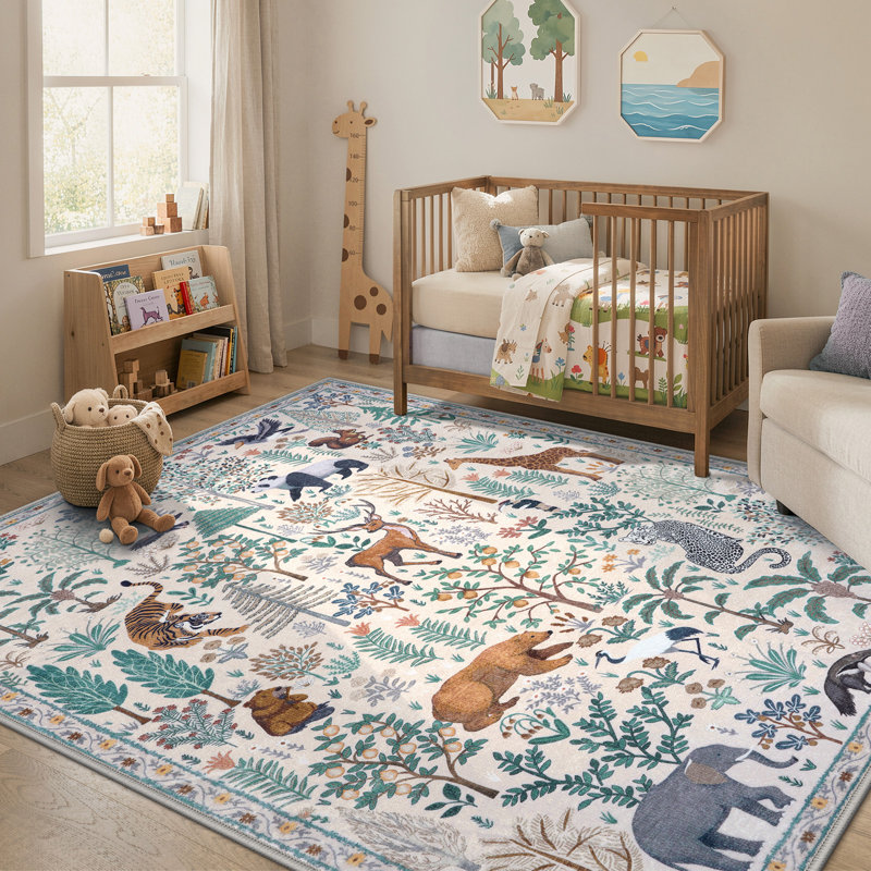  Tapis lavable et animal pour chambre d'enfant Goldene, Rectangulaire 8 pi x 10 pi