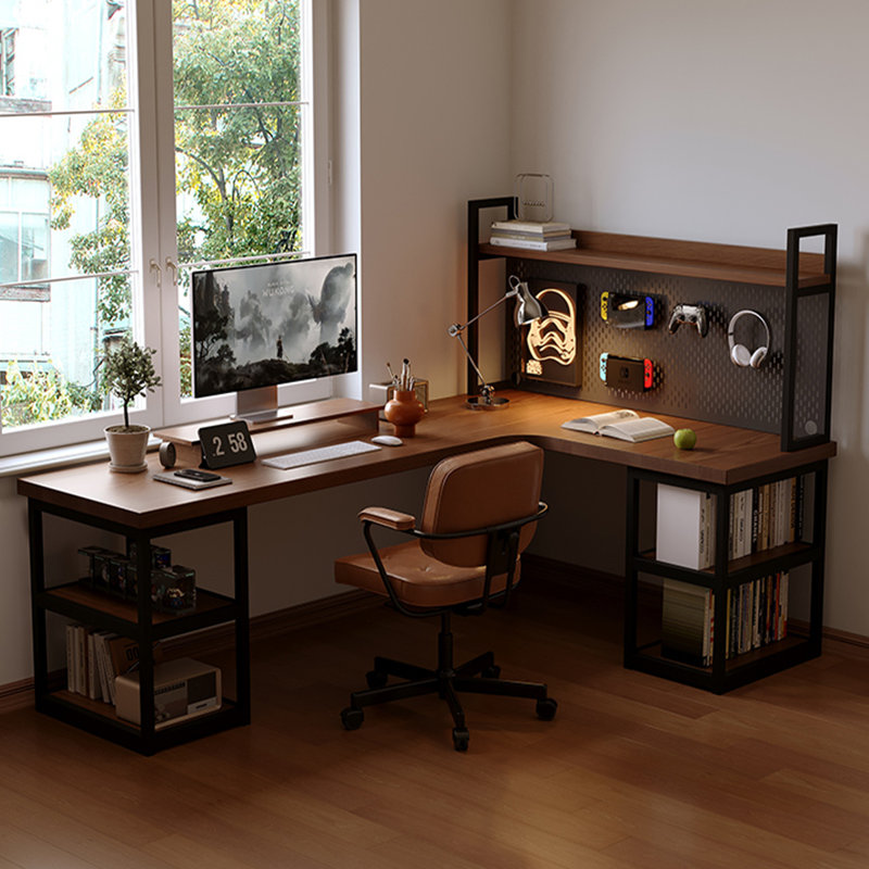 Bureau d'écriture en bois massif de couleur noyer foncé, Retour à droite, H 61,02 po x l 70,87 po x P 55,12 po