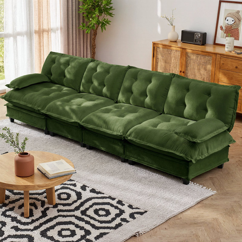 Canapé modulaire de 138 po à 4 places Cloud, canapé modulaire moderne à assise profonde, tissu chenille doux et respirant avec coussins en treillis, canapé de salon à assemblage facile
