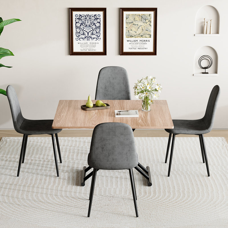 4-Person Dining Table Set,Folding Table With Metal Base,Dining Table With Chairs, Dark Gray