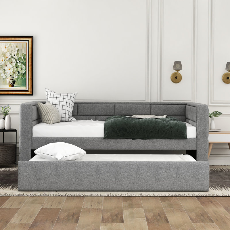 Lit de jour simple rembourré avec couchette, couleur grise, fabrication pour matelas de salon
