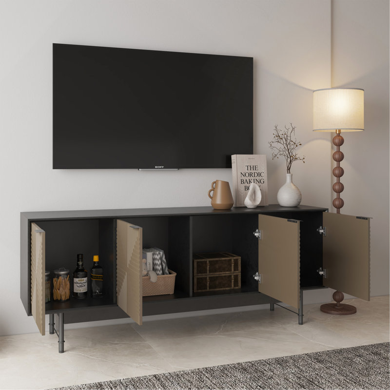 Meuble télé durable avec rangement spacieux et tablettes spacieuses, parfait pour la vie moderne et les centres de divertissement